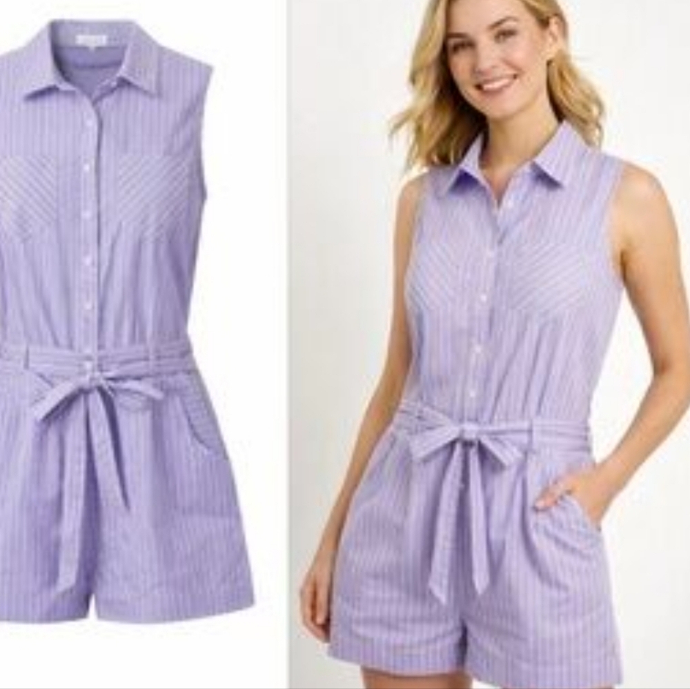 Milly Sleeveless Striped Cotton Romper Size 2 Blue & White